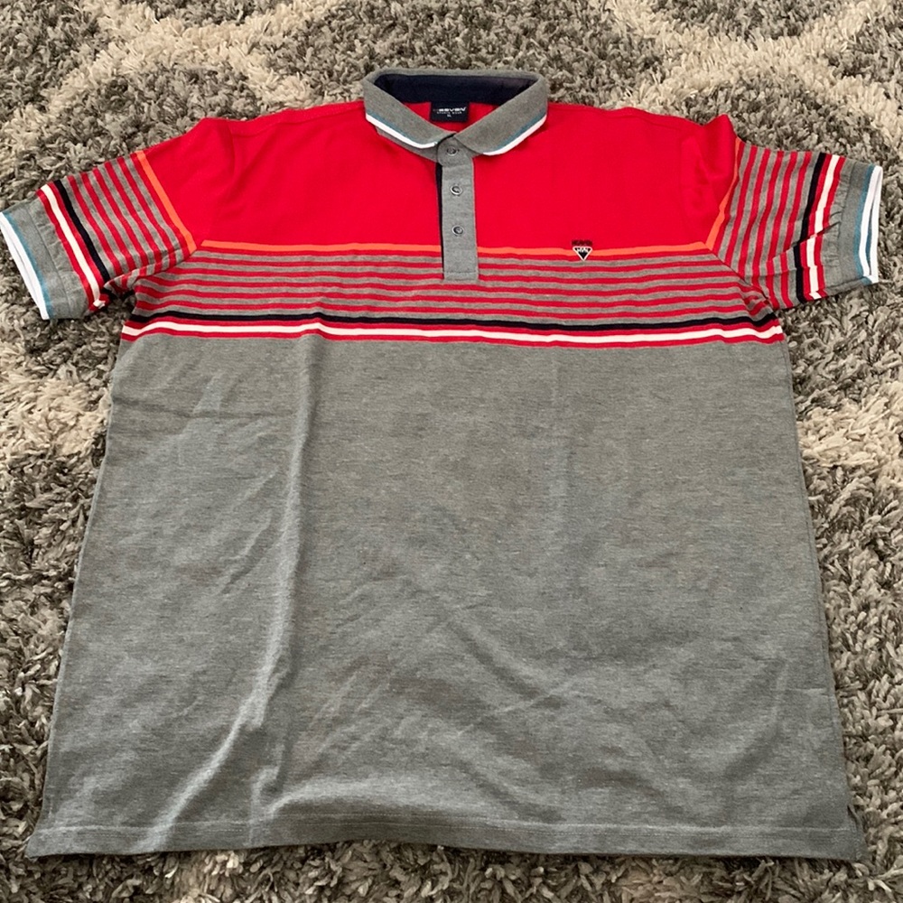 Heaven Sports Wear Polo Shirt Red Gray Stripe Size XL EUC